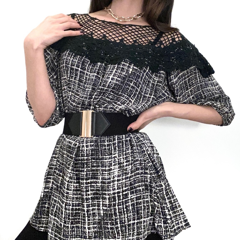 Black lace accent top